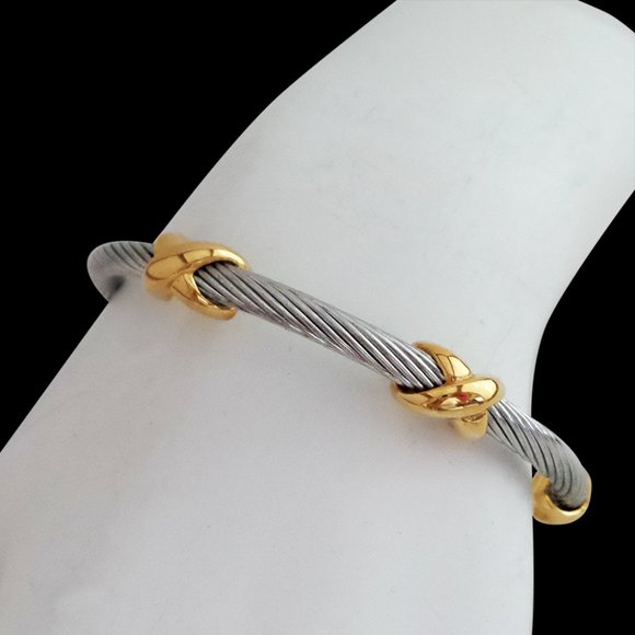 Stainless Steel Gold Plated Cuff Bracelet with X Accents - Picture 5 of 6